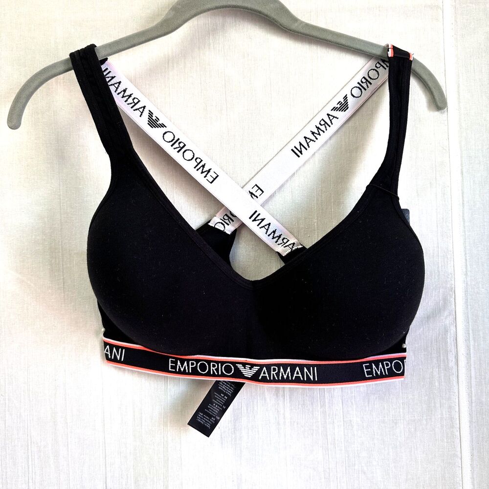 Emporio Armani Women's Iconicic Logoband Cotton Blend Black Bralette Bra SZ XL - Picture 1 of 10